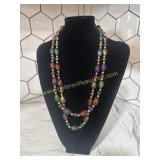 Multicolor bead double strand necklace with gold