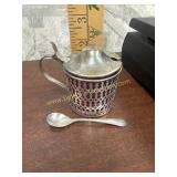 Sterling mustard jar with cranberry glass insert