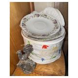 Pink rose saucers and Reed & Barton rooster