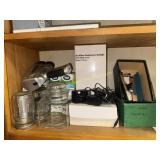 Office supplies, jars, spotlight