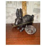 Bronze rabbit with yoked metal baskets