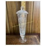Cut crystal stemmed vase with lid