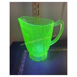 Uranium glass cherry blossom pattern pitcher