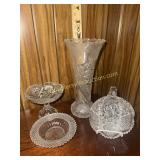 Cut glass and crystal group tall vase has chip