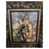 Vintage child and dog print framed