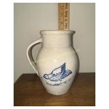 Salt glaze pottery blue bird pitcher