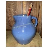 Large blue stoneware pitcher