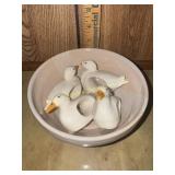 Pottery dish and geese napkin rings-one beak is