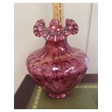 Fenton cranberry coin dot ruffle vase