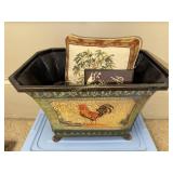 Metal footed rooster planter and decor