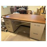 Vintage MCM metal desk with wood grain top