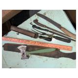 Group of old knives, razor strop and carving set