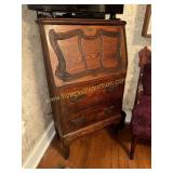 Antique oak drop front secretary desk- no