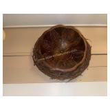 Carved wooden bowl and wreath