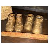 2 pair of vintage bronzed baby shoes