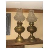 Pair of brass oil lamps