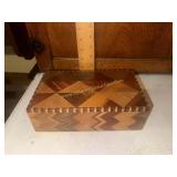 Folk art vintage wooden inlay box