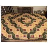 Hand stitched log cabin pattern quilt great shape