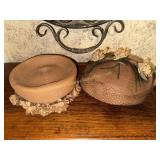2 vintage straw ladies hats with silk flowers