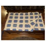 Blue and natural granny square afghan