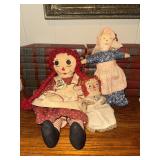 Vintage Raggedy Ann dolls and other rag doll