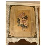 Painted roses on board wall plaque