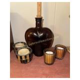 Amber glass heart bottle and candle votives