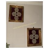 Pair of matching framed table lace doilies