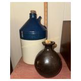 Stoneware bottle and jug with broken handle