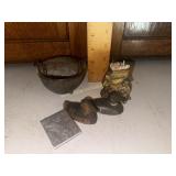 Cast iron toothpick holder, ducks, miniature pot