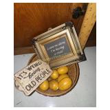 Wooden eggs and decor in basket