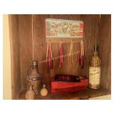 Group of small wicker wrapped bottles, small