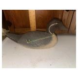 Vintage wooden duck decoy partial mark on tail