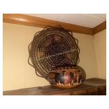 Peruvian folk art carved gourd and woven wall