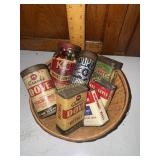 Basket of vintage kitchen tins