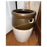 Stoneware churn with broken handle and hole