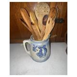 Wooden spoons/utensils in salt glaze pitcher