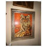 MCM framed print of Tiger on Red Background by