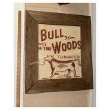 Framed needlwork bull of the woods tobacco
