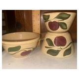 3 Watt pottery apple mixing bowls #7 #6