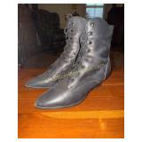 Black leather reproduction Victorian style lace