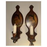 Pair of wooden wall sconces