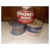 3 vintage coffee tins- Maxwell house, Kroger