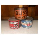 3 vintage coffee tins-bliss, warfields, chase &