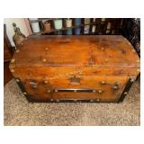 Early antique Wooden pine studded trunk with