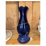 Blue cobalt miniature hen on nest and vase