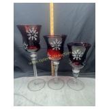 Set of 3 ruby snowflake candle stands