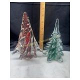 Murano style red swirl Christmas tree and green