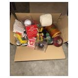 Box woth playing cards, ornaments and misc