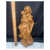 Wooden Madonna and child wall sculpture